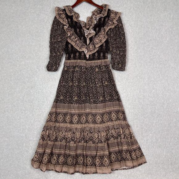 Sea New York Nadine Border Smocked Midi Dress In Chocolate Size 0 - Picture 8 of 11